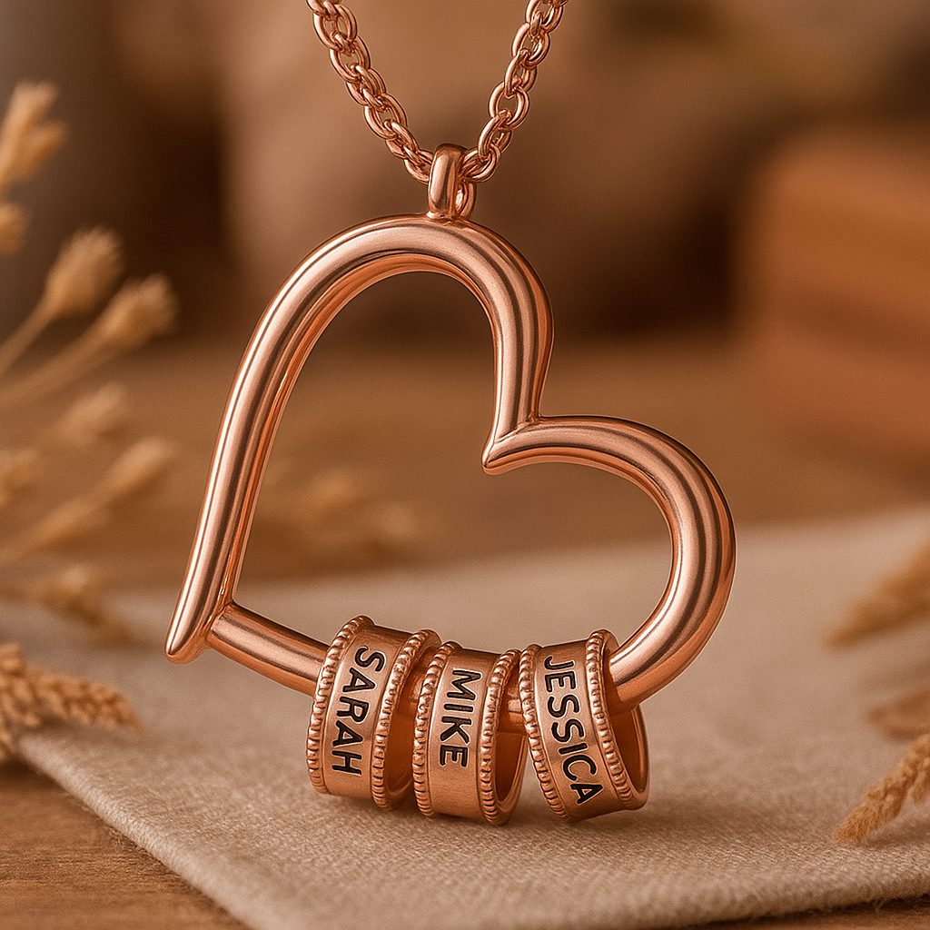 Engraved Heart Pendant with Customizable Name Charms