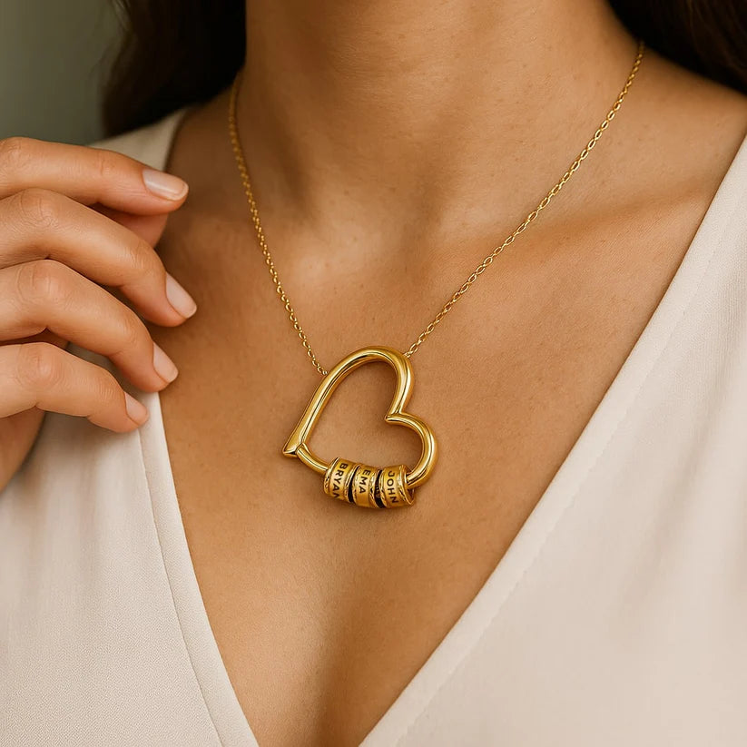 Engraved Heart Pendant with Customizable Name Charms